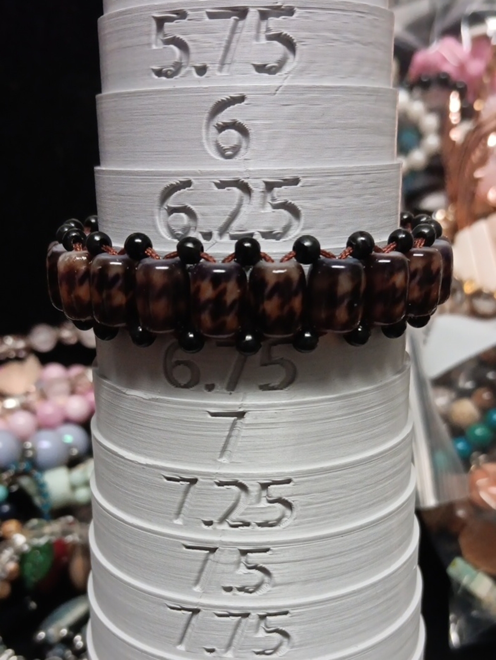 Ethnic Artisan glass beaded bracelet in brown, adjustable, pull string closure